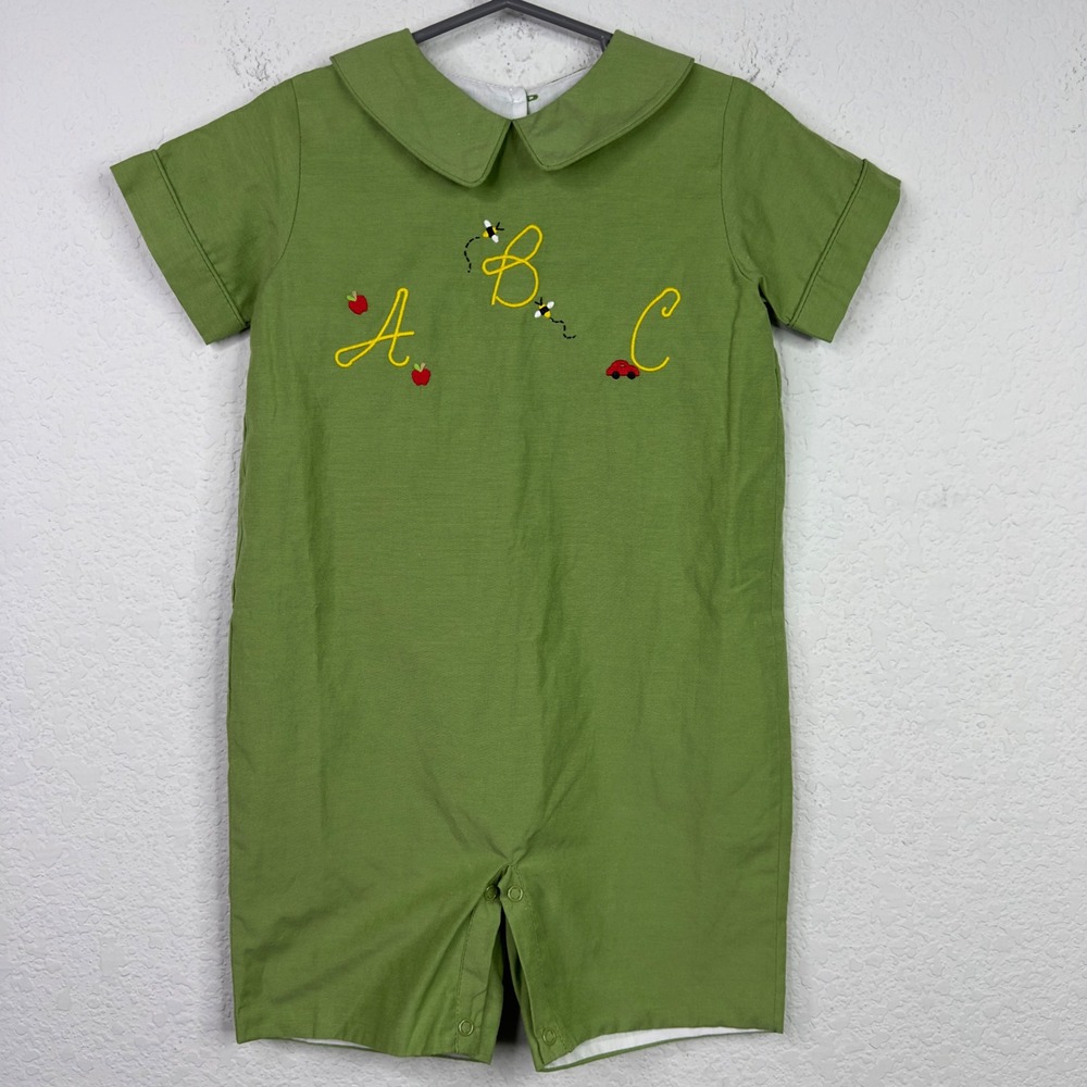 Lullaby Set Romper Unisex 3T Green ABC Embroidered Classic Preppy Whimsical